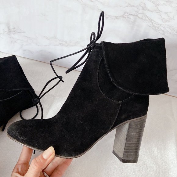 Free People Mila Women's Ankle Boots Heels Black Suede Fold Over EU 39 US 9 - Picture 6 of 11